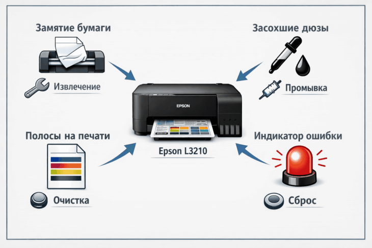 Принтер Epson L3210: распространенные неисправности и способы их устранения.