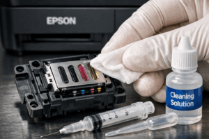 Аккуратная чистка сопел печатающей головки принтера Epson L3210.