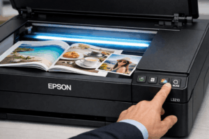 Процесс сканирования журнала на принтере Epson L3210.